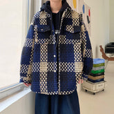 Hearujoy Autumn Plaid Jacket Men Fashion Retro Pocket Casual Jacket Men Streetwear Korean Loose Lapel Coat Mens Outerwear M-2XL